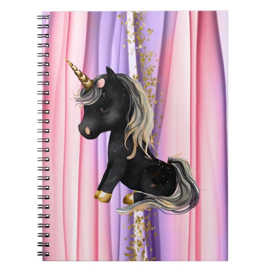 Carnet noir Unicorne rose oreilles (Devant)