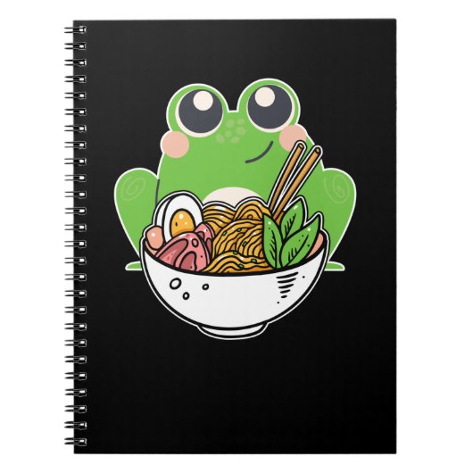 Carnet Noix japonaises Ramen et jolie grenouille droguées (Devant)