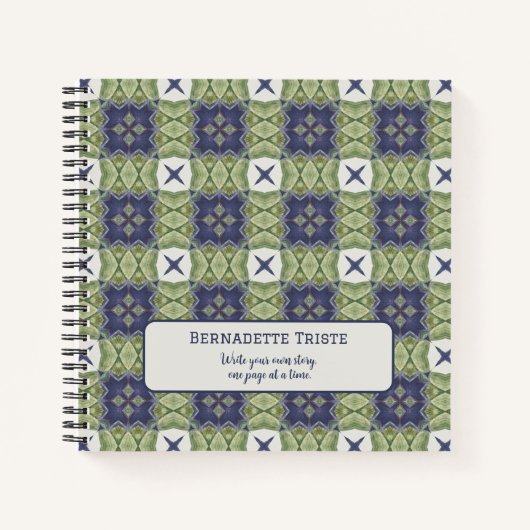 Carnet Nom Aquarelle Carré Abstrait Géométrique Bleu (Devant)