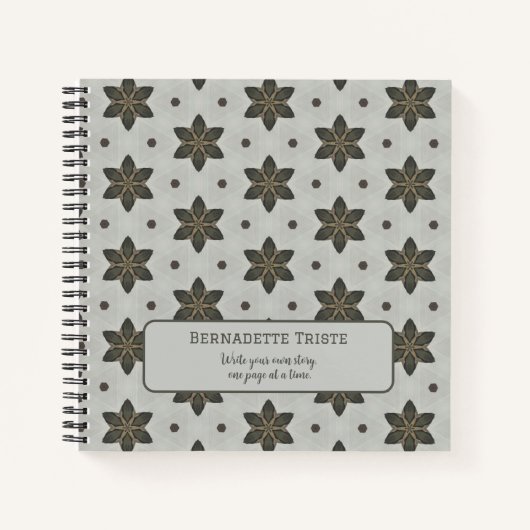 Carnet Nom Aquarelle Géométrique Star Motif Gris Brown (Devant)