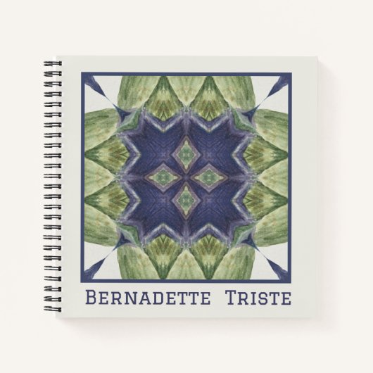 Carnet Nom Aquarelle Motif géométrique Abstrait Bleu (Devant)