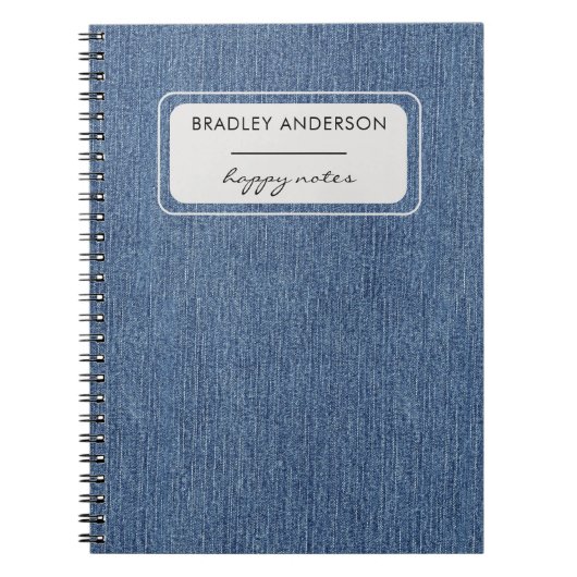 Carnet Nom, Bleu Classique Jean Denim Imprimer Spiral (Devant)