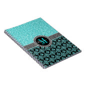 Carnet Nom bleu de damassé de monogramme de parties (Côté Droit)