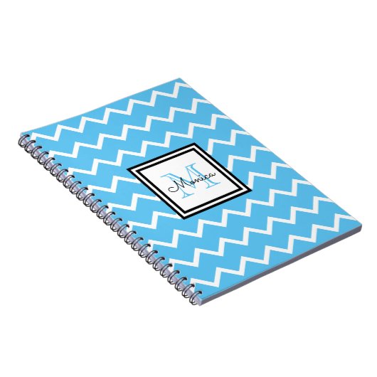 Carnet Nom bleu moderne Monogram Chevron (Côté Droit)