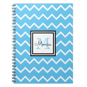 Carnet Nom bleu moderne Monogram Chevron