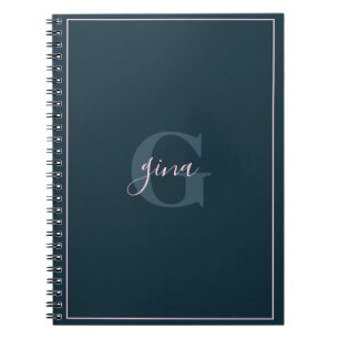 Carnet Nom chic et initiale minimaliste bleu marine