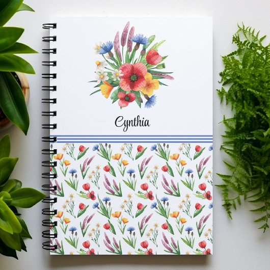 Carnet Nom, Colorée Fleurs sauvages d'aquarelle d'été