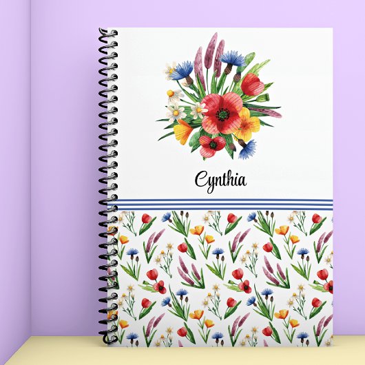 Carnet Nom, Colorée Fleurs sauvages d'aquarelle d'été
