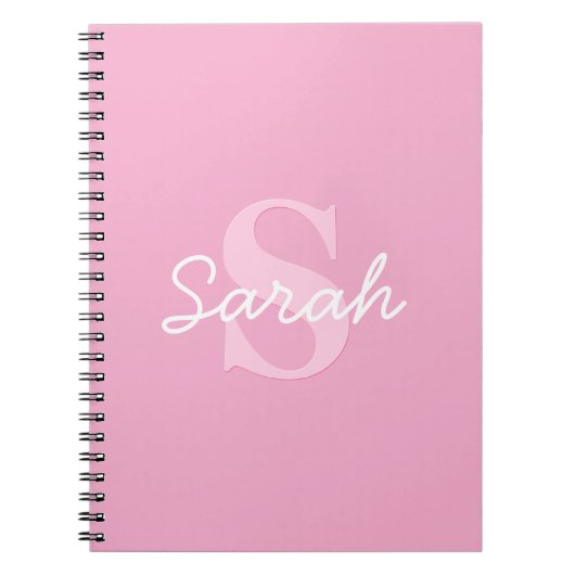 Carnet Nom cursif mignon et monogramme | Rose (Devant)