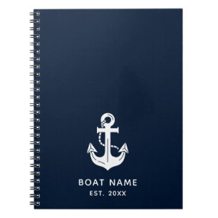 Carnet Nom de bateau bleu marine nautique Ancre