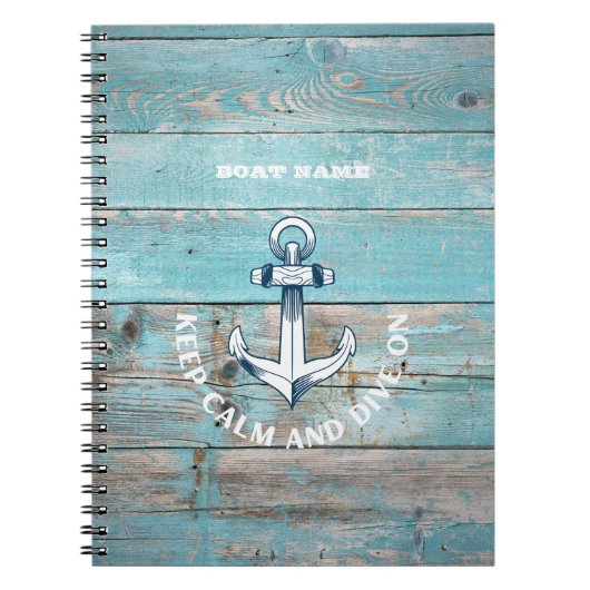 Carnet Nom de bateau nautique Ancre Bois rustique (Devant)