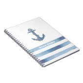 Carnet Nom de bateau nautique, Ancre, Corde, Rayures bleu (Côté Droit)