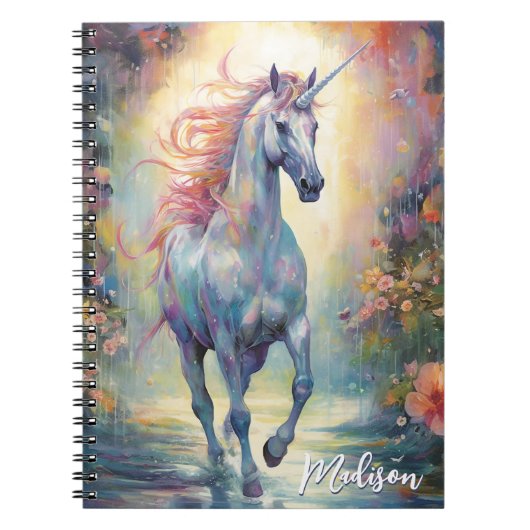 Carnet Nom de calligraphie personnalisée Pastel Unicorn (Devant)