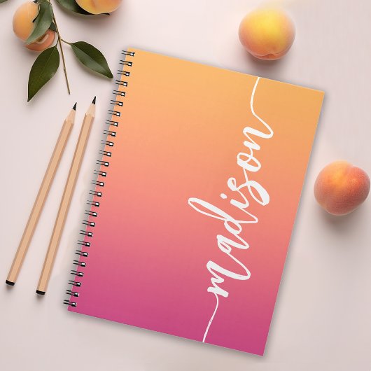Carnet Nom de calligraphie rose orange élégant