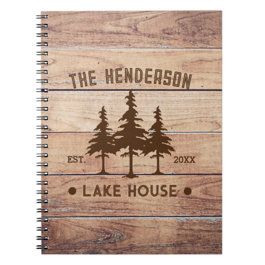 Carnet Nom de famille Lake House Pine Tree bois Personnal (Devant)