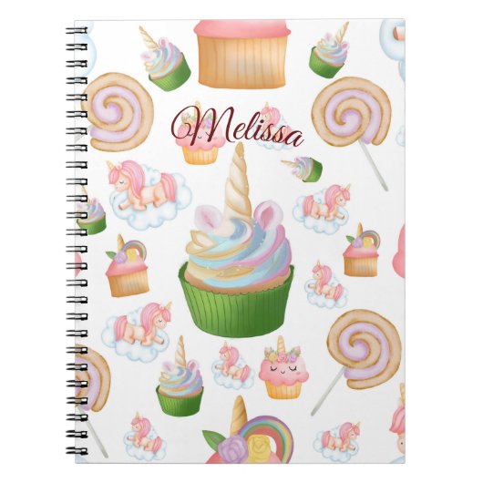 Carnet Nom de fille rose mignonne Cupcake Unicorn Motif (Devant)