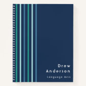 Carnet Nom de garçon rayé bleu vert pour enfants (Devant)