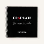 Carnet Nom de graduation de script rouge blanc noir (Devant)