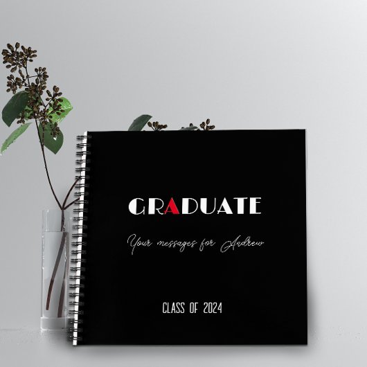 Carnet Nom de graduation de script rouge blanc noir