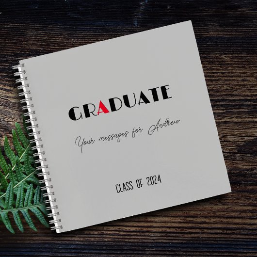 Carnet Nom de graduation de script rouge gris blanc