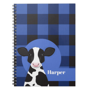 Carnet Nom de la vache Motif animal bleu plaid