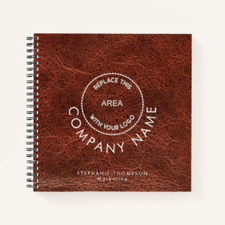 Carnet Nom de l'employé Logo QR Brown Faux Cuir