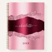 Carnet Nom de marbre blanc rose bordeaux (Devant)