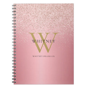 Carnet Nom de monogramme de paillettes en or rose