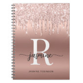 Carnet Nom de monogramme de script de paillettes de rose  (Devant)