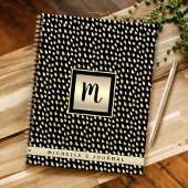 Carnet Nom de monogramme feuille d'or noir script moderne