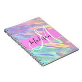 Carnet Nom de monogramme holographique iridescent rose fé (Côté Droit)