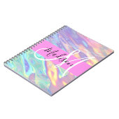 Carnet Nom de monogramme holographique iridescent rose fé (Côté gauche)