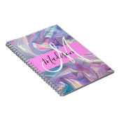 Carnet Nom de monogramme holographique iridescent rose fé (Côté Droit)