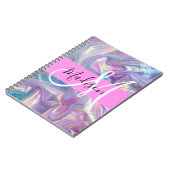 Carnet Nom de monogramme holographique iridescent rose fé (Côté gauche)