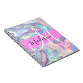 Carnet Nom de monogramme holographique iridescent rose fé (Côté Droit)