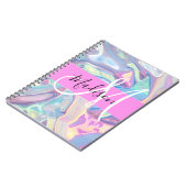 Carnet Nom de monogramme holographique iridescent rose fé (Côté gauche)