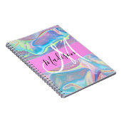 Carnet Nom de monogramme holographique iridescent rose fé (Côté Droit)