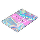 Carnet Nom de monogramme holographique iridescent rose fé (Côté gauche)