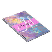 Carnet Nom de monogramme holographique iridescent rose fé (Côté Droit)