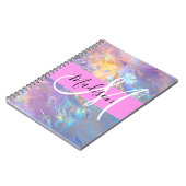 Carnet Nom de monogramme holographique iridescent rose fé (Côté gauche)