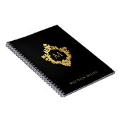 Carnet Nom de monogramme noir orné élégant (Côté Droit)