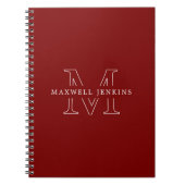 Carnet Nom de monogramme personnalisé de style Deep Red (Devant)