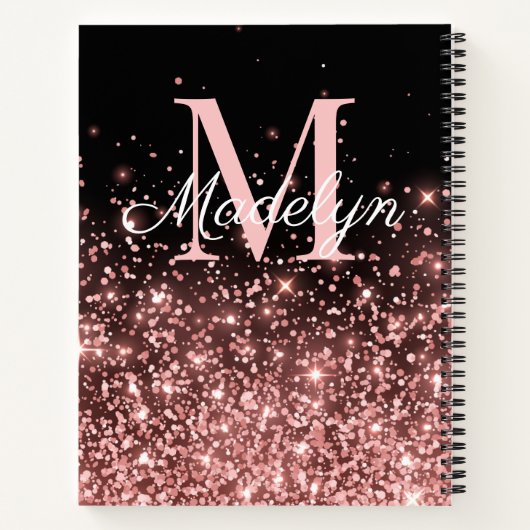 Carnet Nom de monogramme Rose Gold Sparkles (Dos)