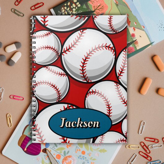 Carnet nom de motif de baseball rouge et bleu 