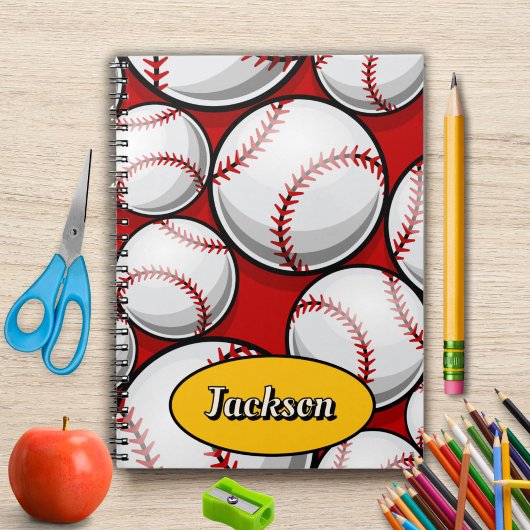 Carnet nom de motif de baseball rouge et jaune