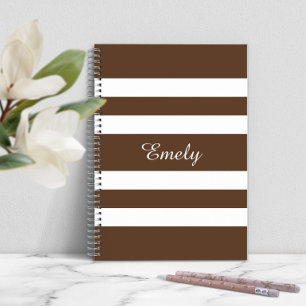 Carnet Nom de motif rayures marron modernes