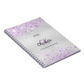 Carnet Nom de parties scintillant violet argenté monogram (Côté Droit)