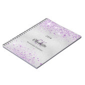 Carnet Nom de parties scintillant violet argenté monogram (Côté gauche)