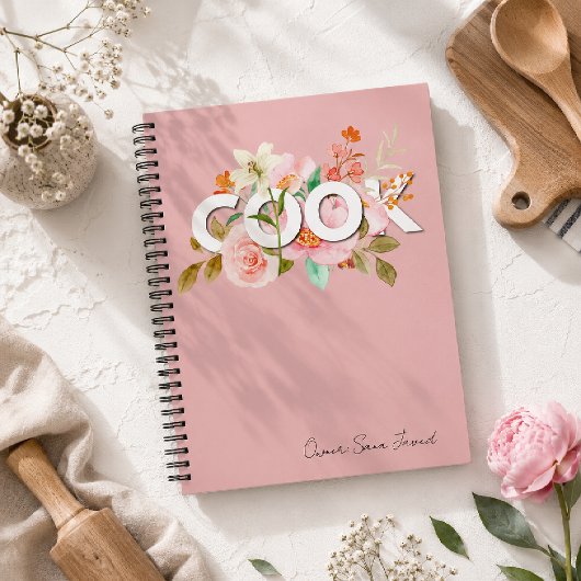 Carnet Nom de recette COOK florale aquarelle