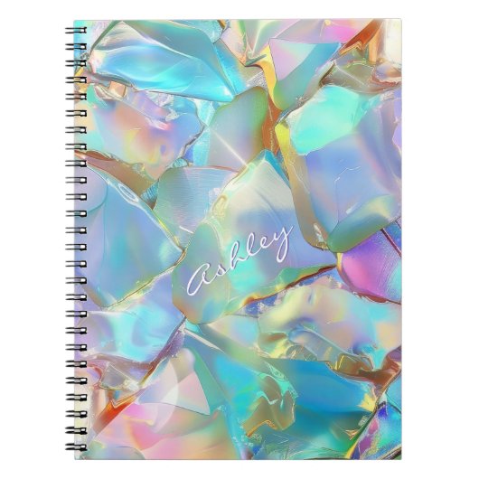 Carnet Nom de script blanc sur fond opale (Devant)